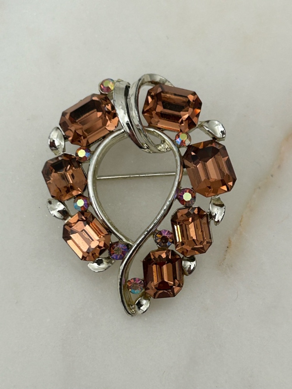Vintage Lisner Amber Crystal Brooch